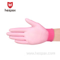 Hespax Safety Pink Knitted PU Coated Protective Gloves